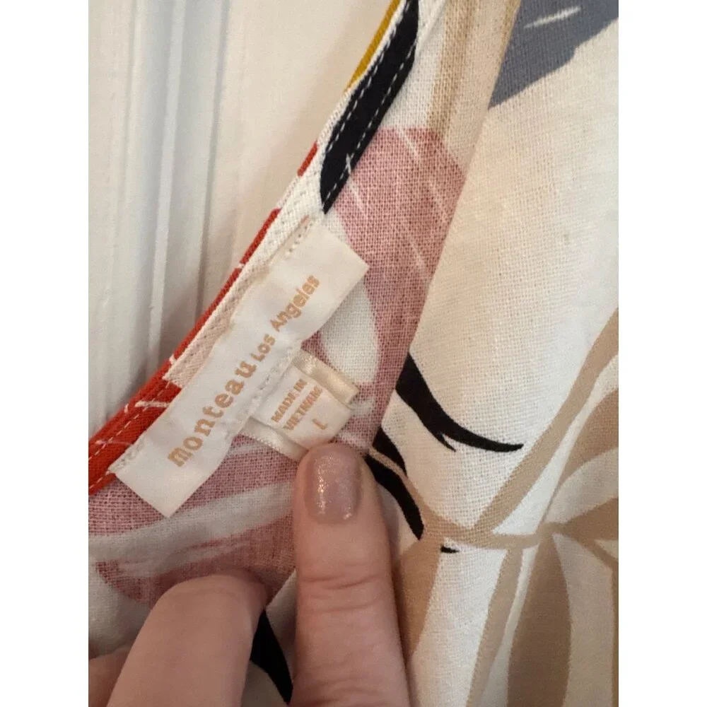 Monteau Floral Tropical Linen Blend Sleeveless Blouse Size Large - Picture 2 of 6